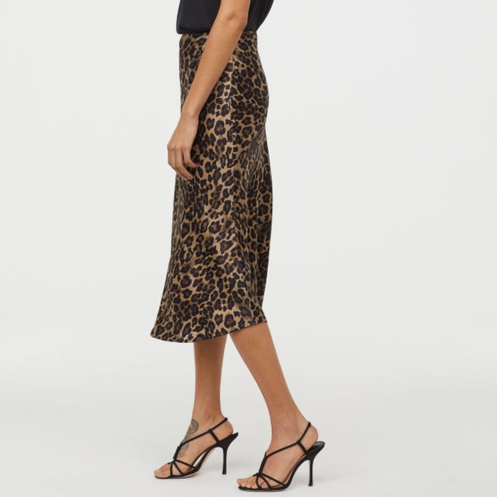H&M Sold Out Leopard Print Satin Midi Skirt